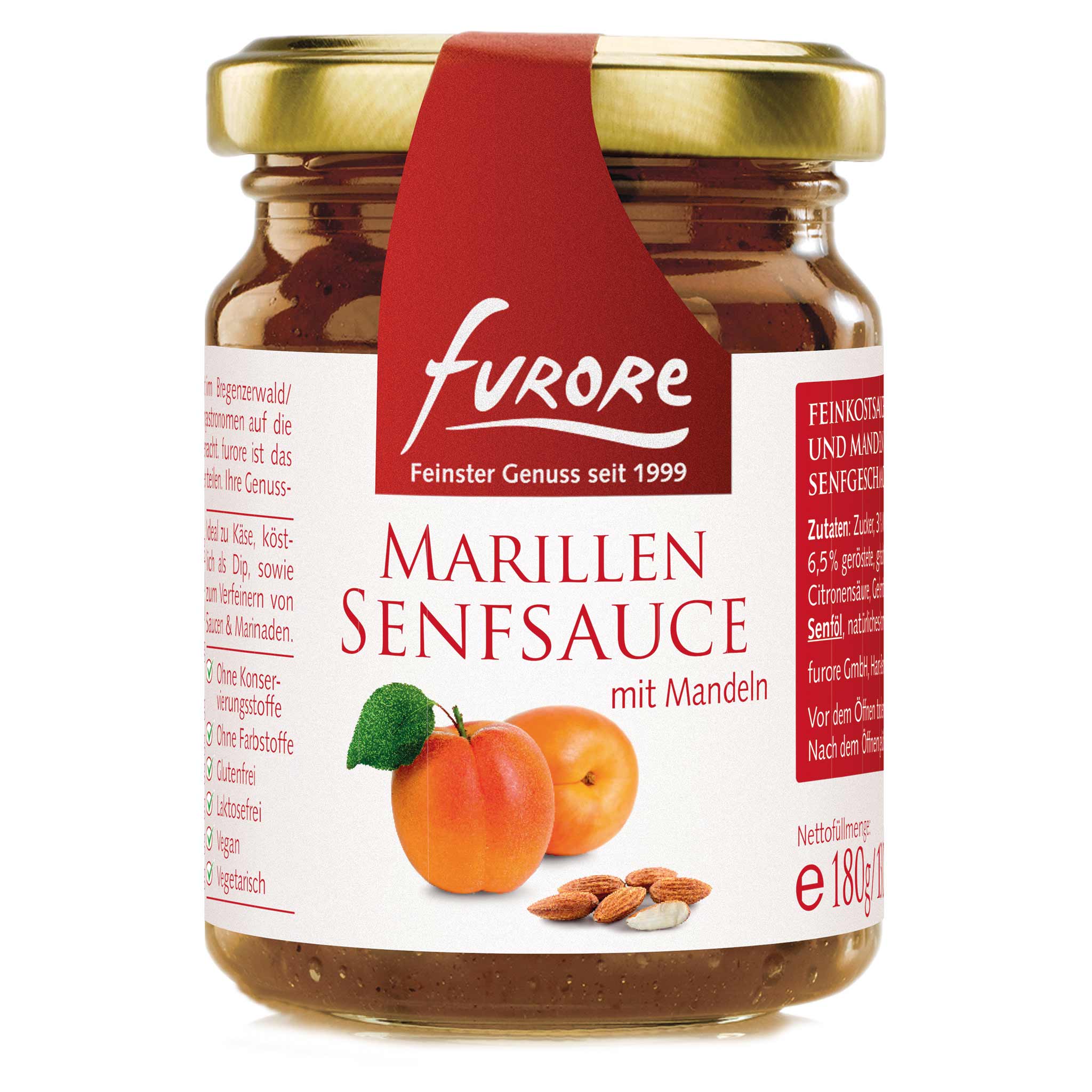Furore Marillen (Aprikosen) Senfsauce mit Mandeln in 180g Glas aus Österreich