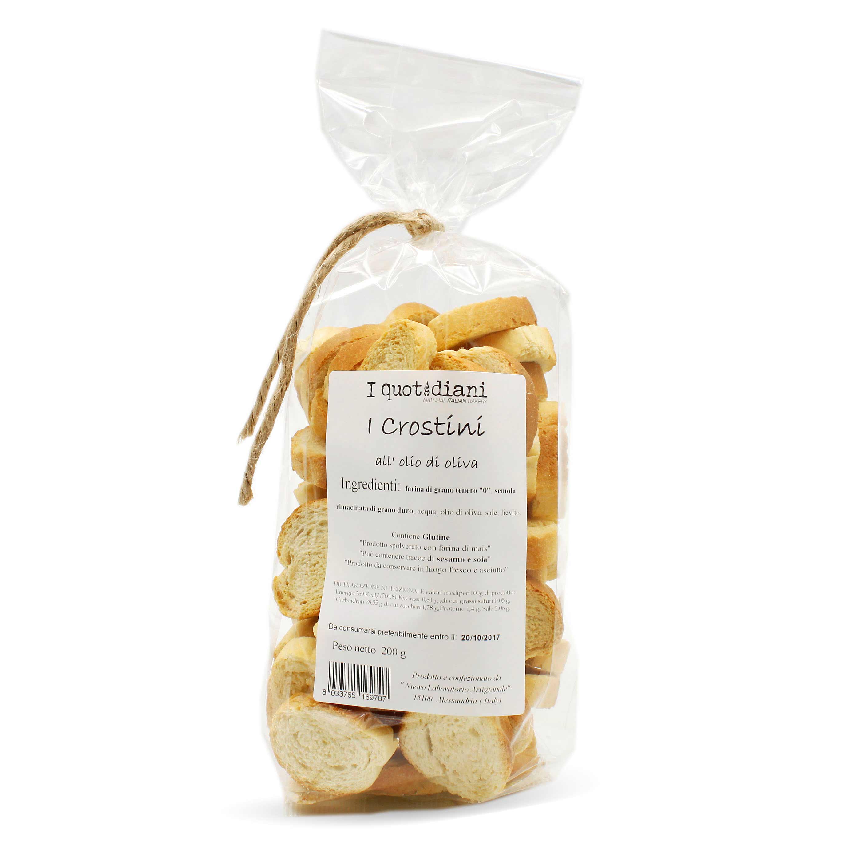 Nuovo Laboratorio Artigianale Crostini mit extra nativem Olivenöl, 200g Packung aus Piemont, Italien.