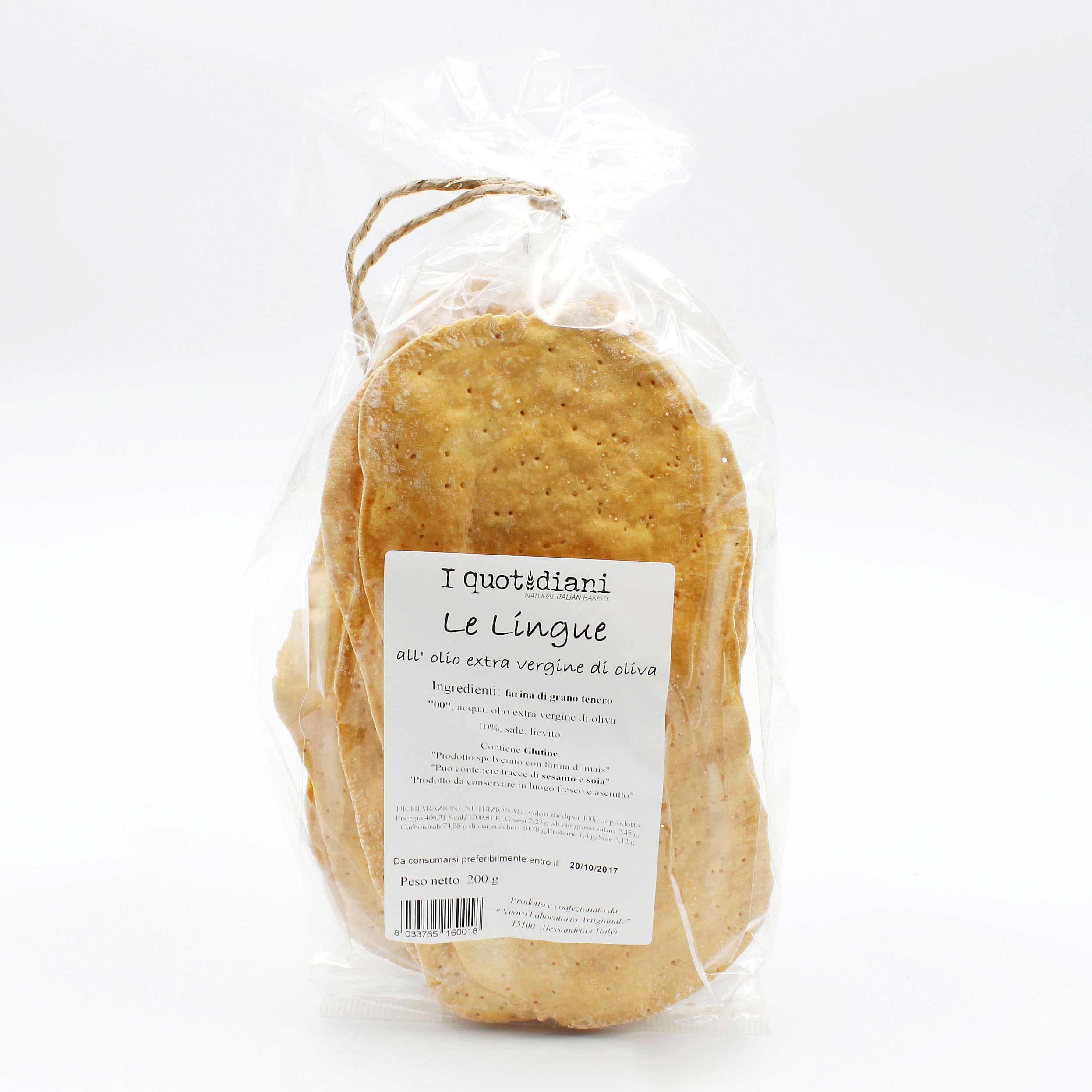 Nuovo Laboratorio Artigianale Lingue larghe Olio extra vergine Salzgebäck 200g aus Piemont, Italien.