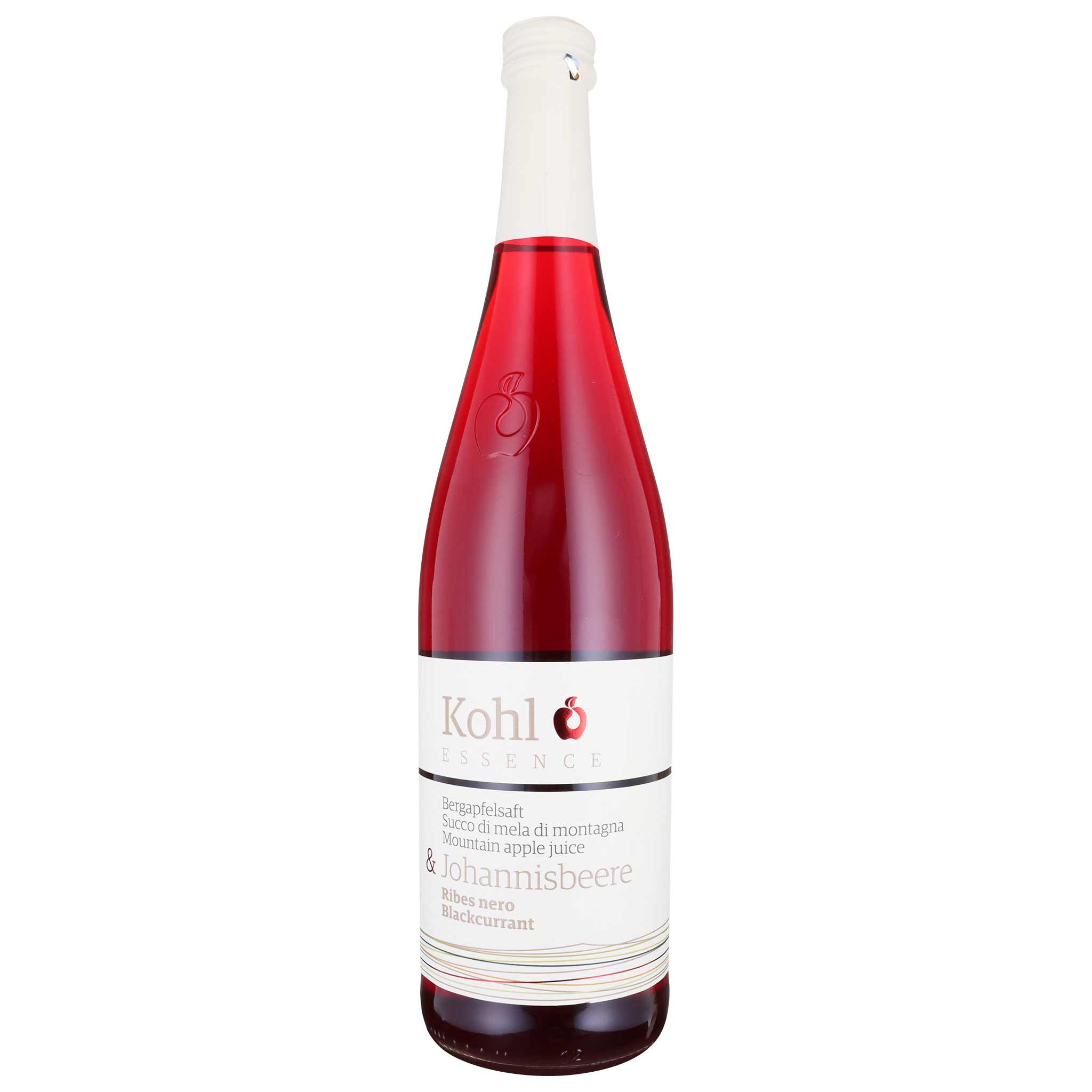 Kohl Bergapfelsaft & Johannisbeere 75 cl Flasche aus Südtirol, Italien.
