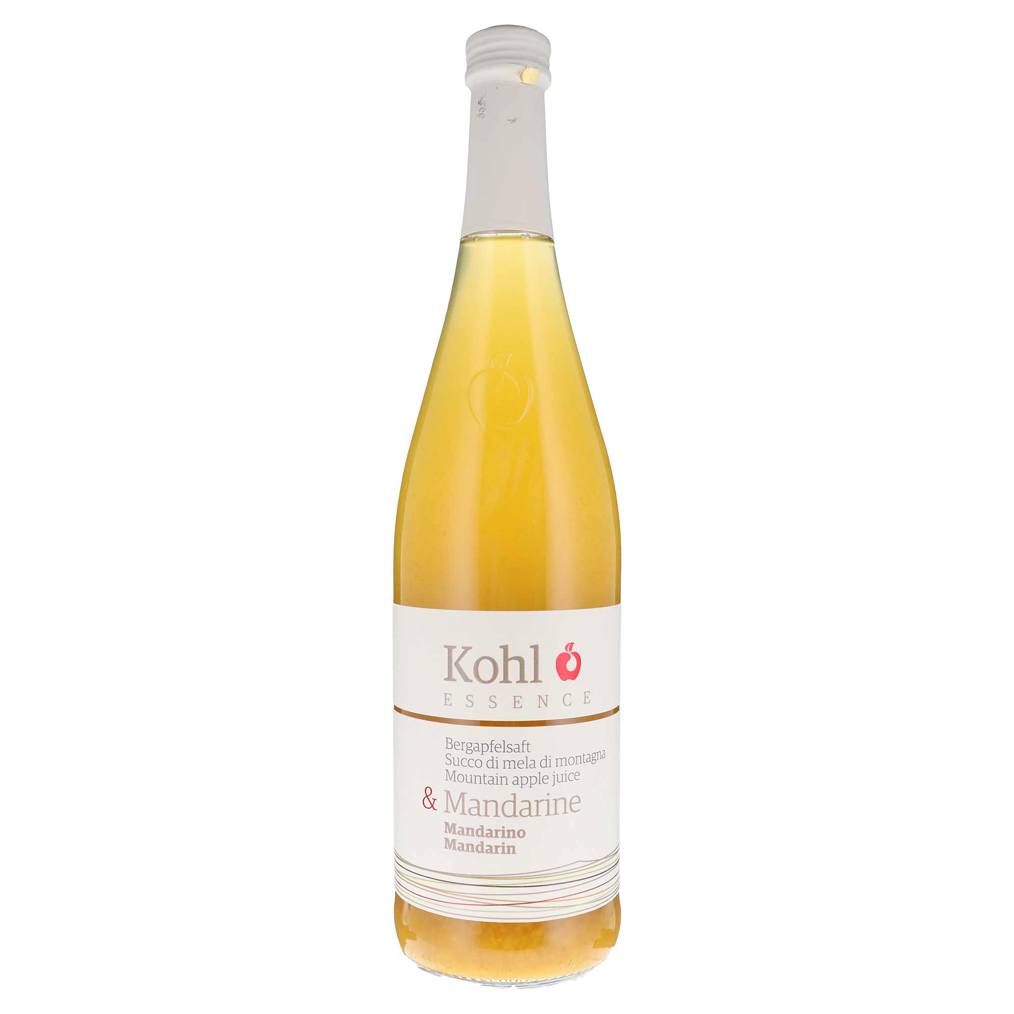 Kohl Bergapfelsaft Mandarine in einer 75 cl Flasche, aus Südtirol, Italien.