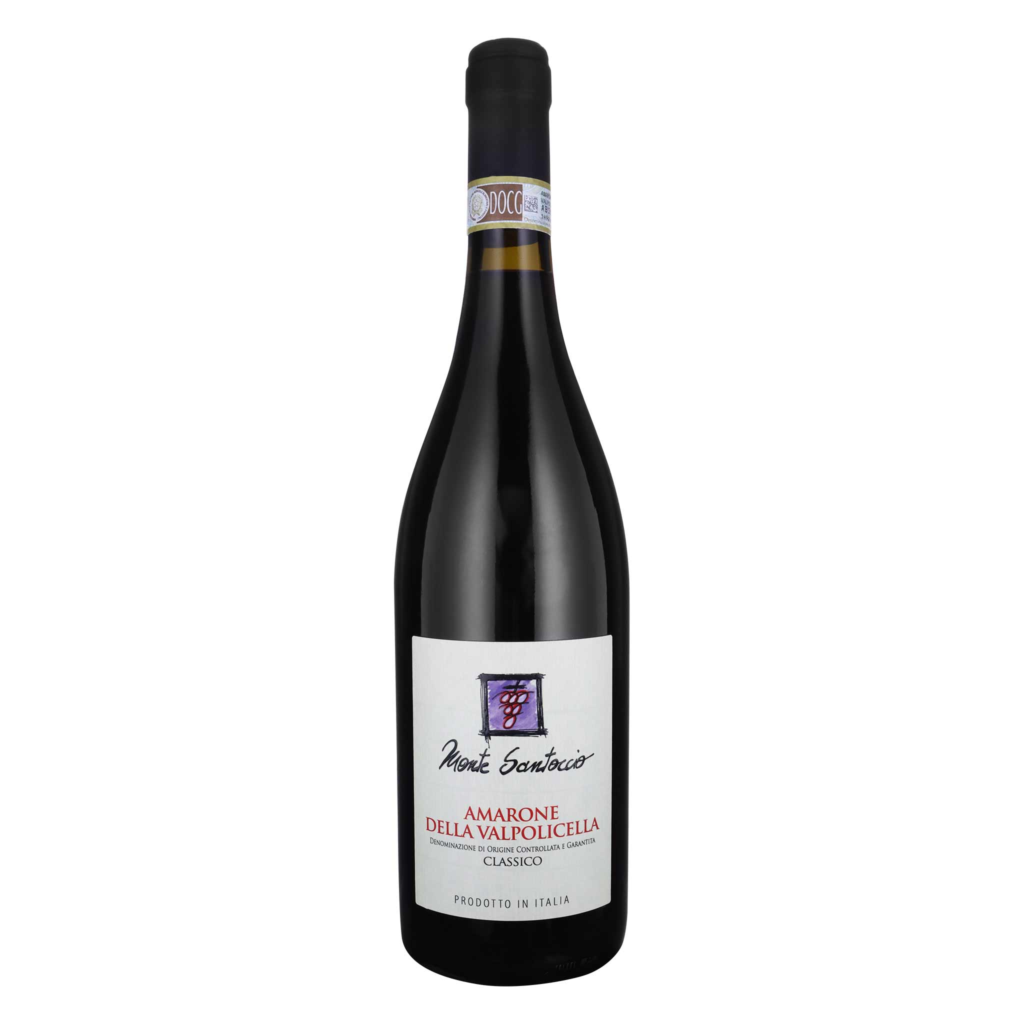 Flasche Montesantoccio, Amarone della Valpolicella Classico DOC 2018 Rotwein aus Venetien, Italien