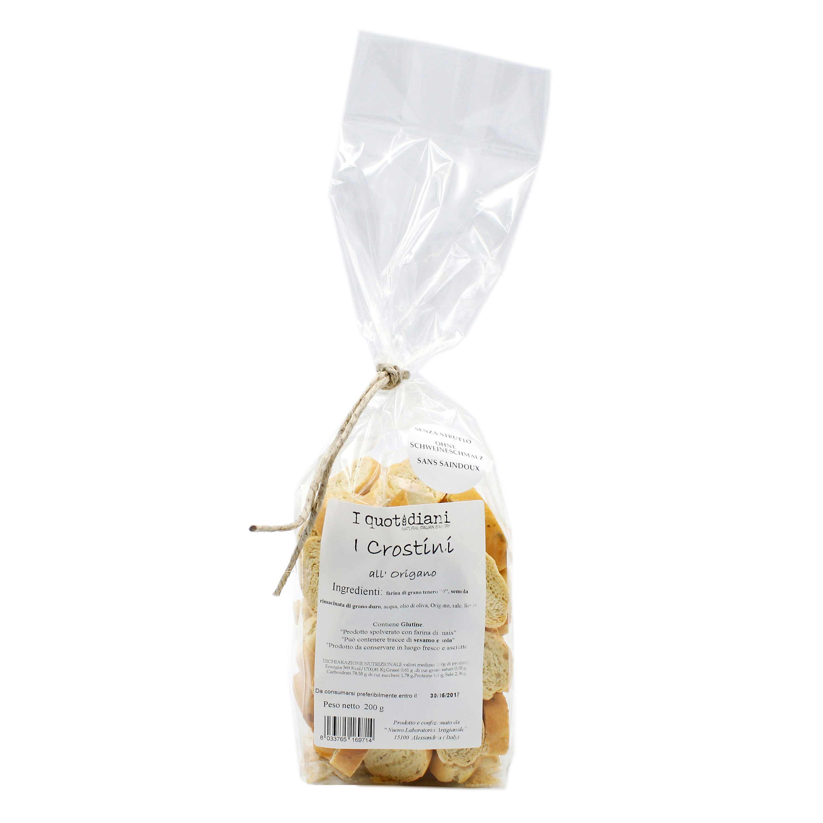 Nuovo Laboratorio Artigianale Crostini all' Origano aus Piemont, Italien, 200g Packung.