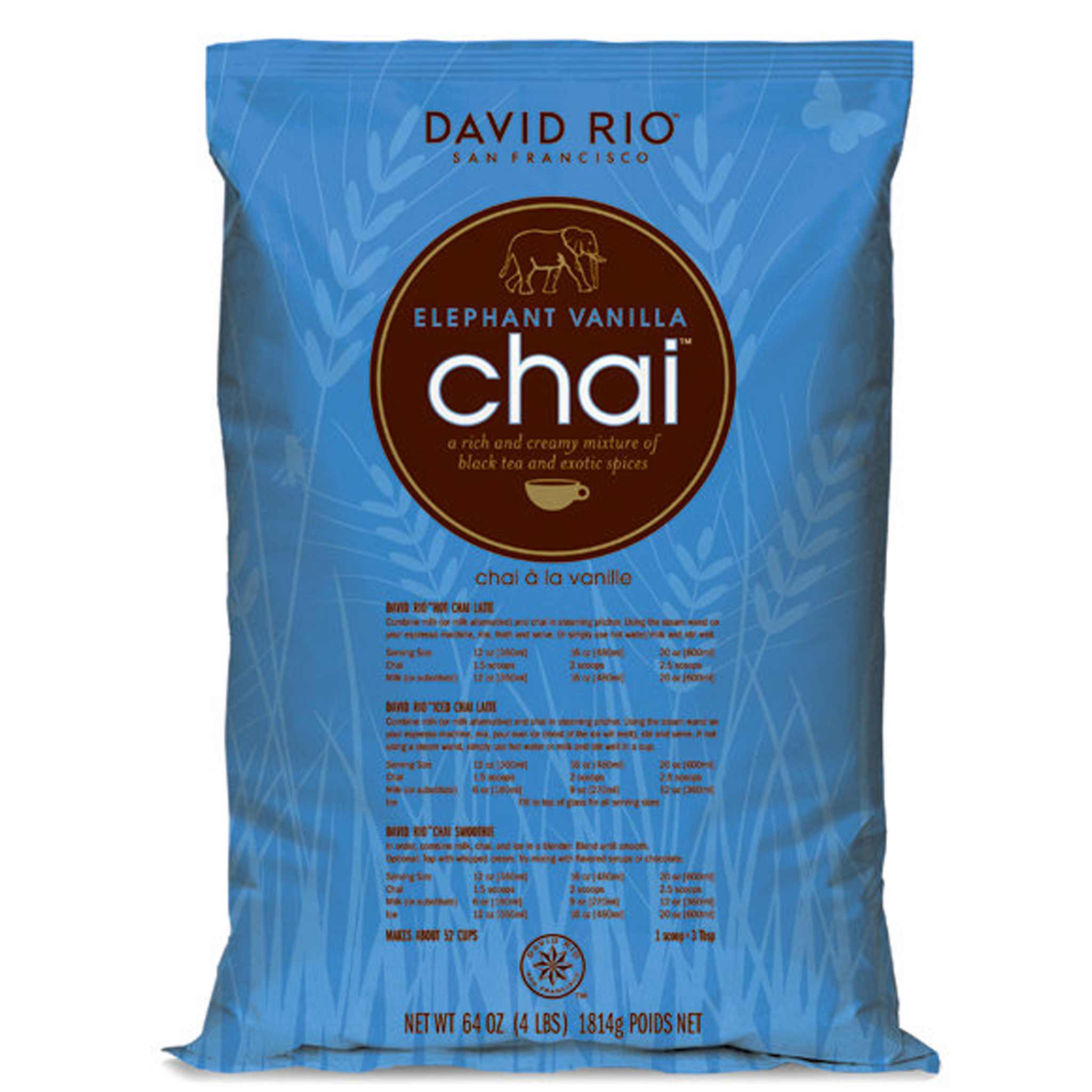 David Rio Elephant Vanilla Refill Bag mit 52 Portionen Chai aus Kalifornien.