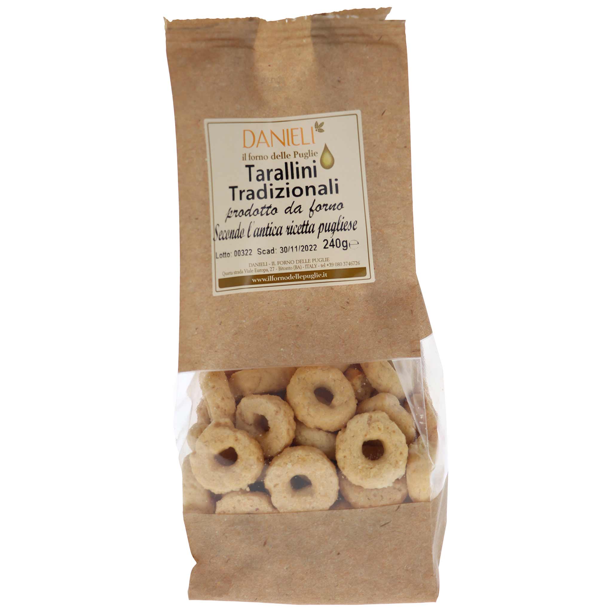 Danieli Taralli Tradizionali piccoli, 240 g Packung aus Apulien, Italien.