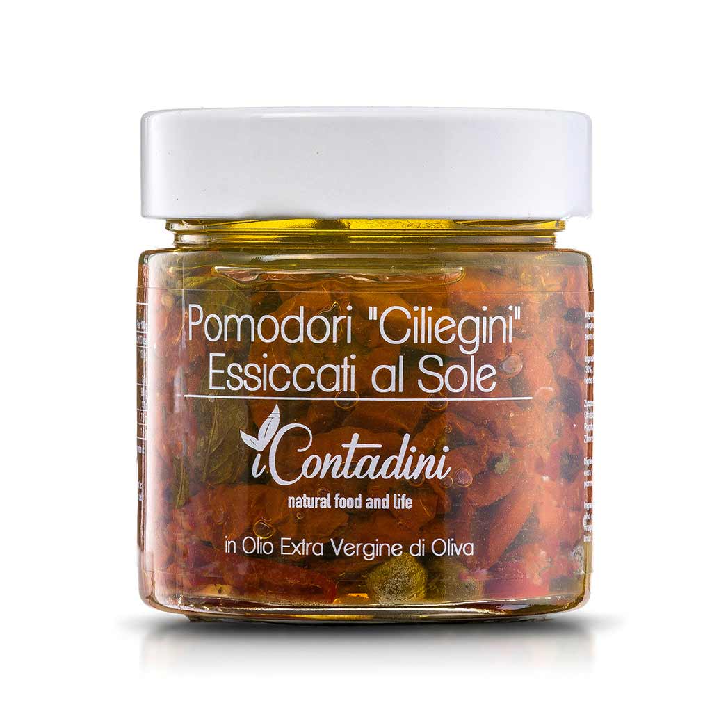 I Contadini Pomodori Ciliegini essiccati al sole, 230 g Glas aus Apulien, Italien.