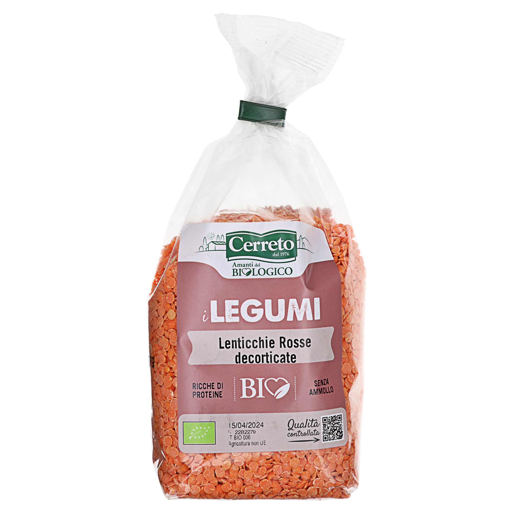 Cerreto Lenticchie Rosse Decorticate BIO, 350 g Packung aus Italien.