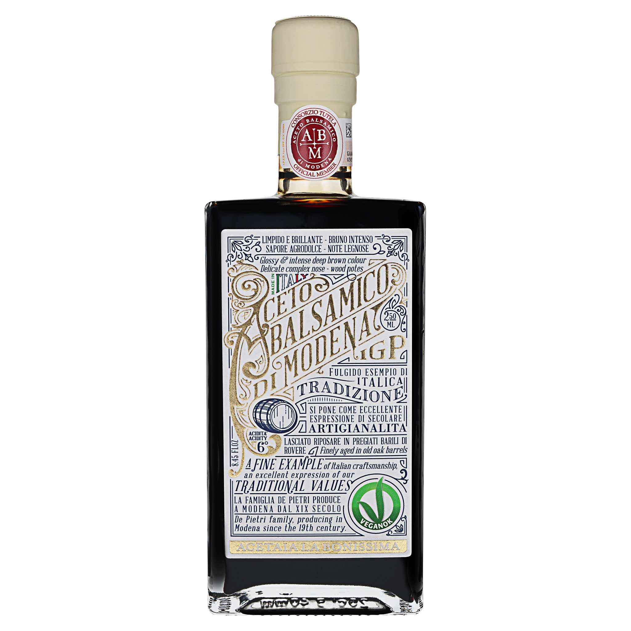 Flasche Acetaia La Bonissima, Aceto Balsamico di Modena IGP Veg. Bianco, 250 ml aus Italien