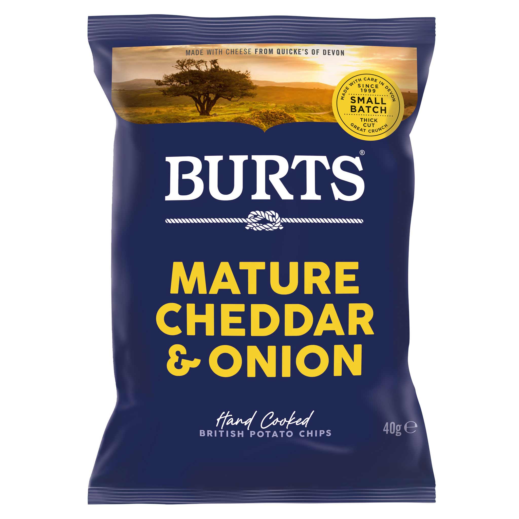 Burts Chips mit reifem Cheddar und Frühlingszwiebel, 40g Packung aus Devon, England