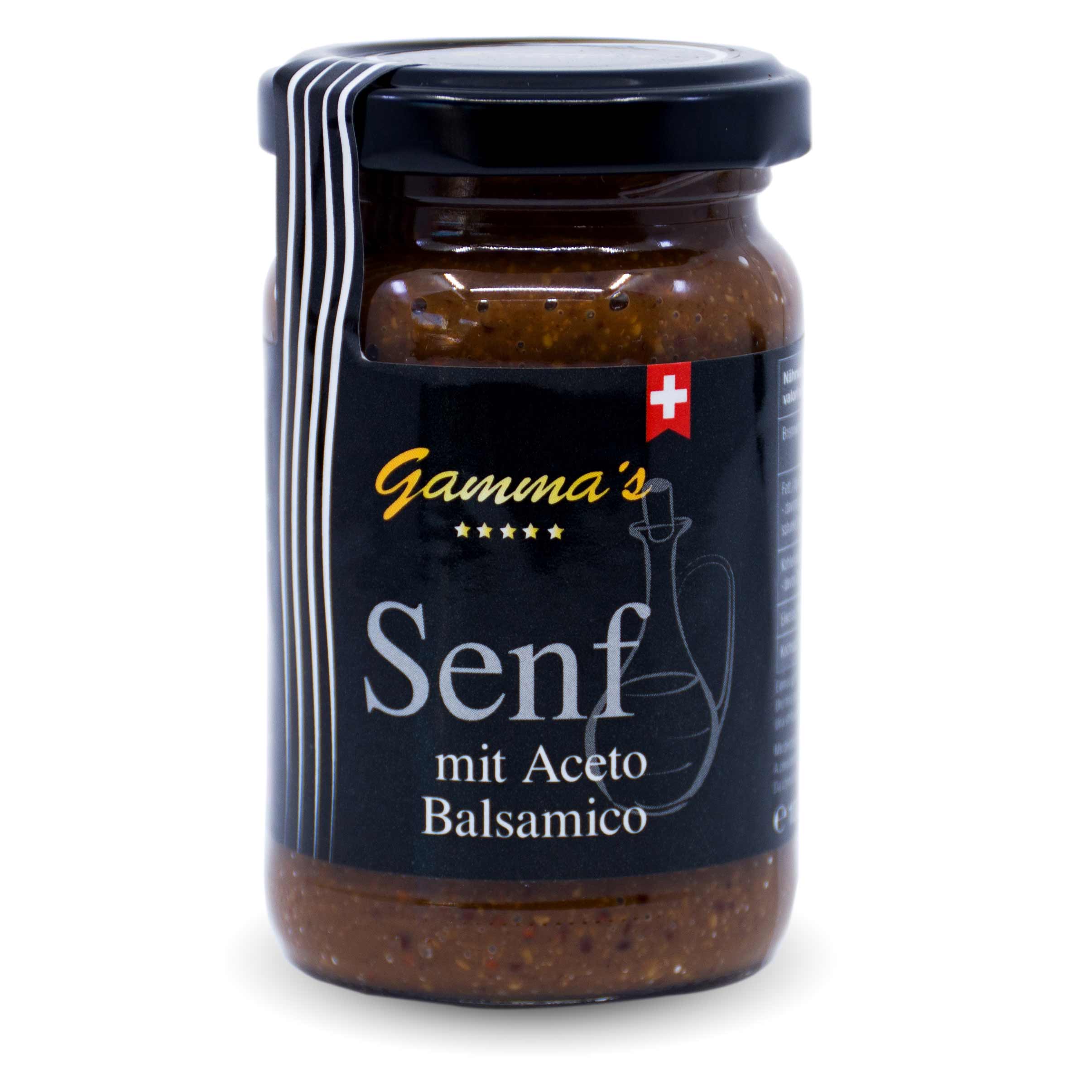 Gamma's Senf mit Aceto Balsamico aus dem Tessin, 100 ml Flasche.