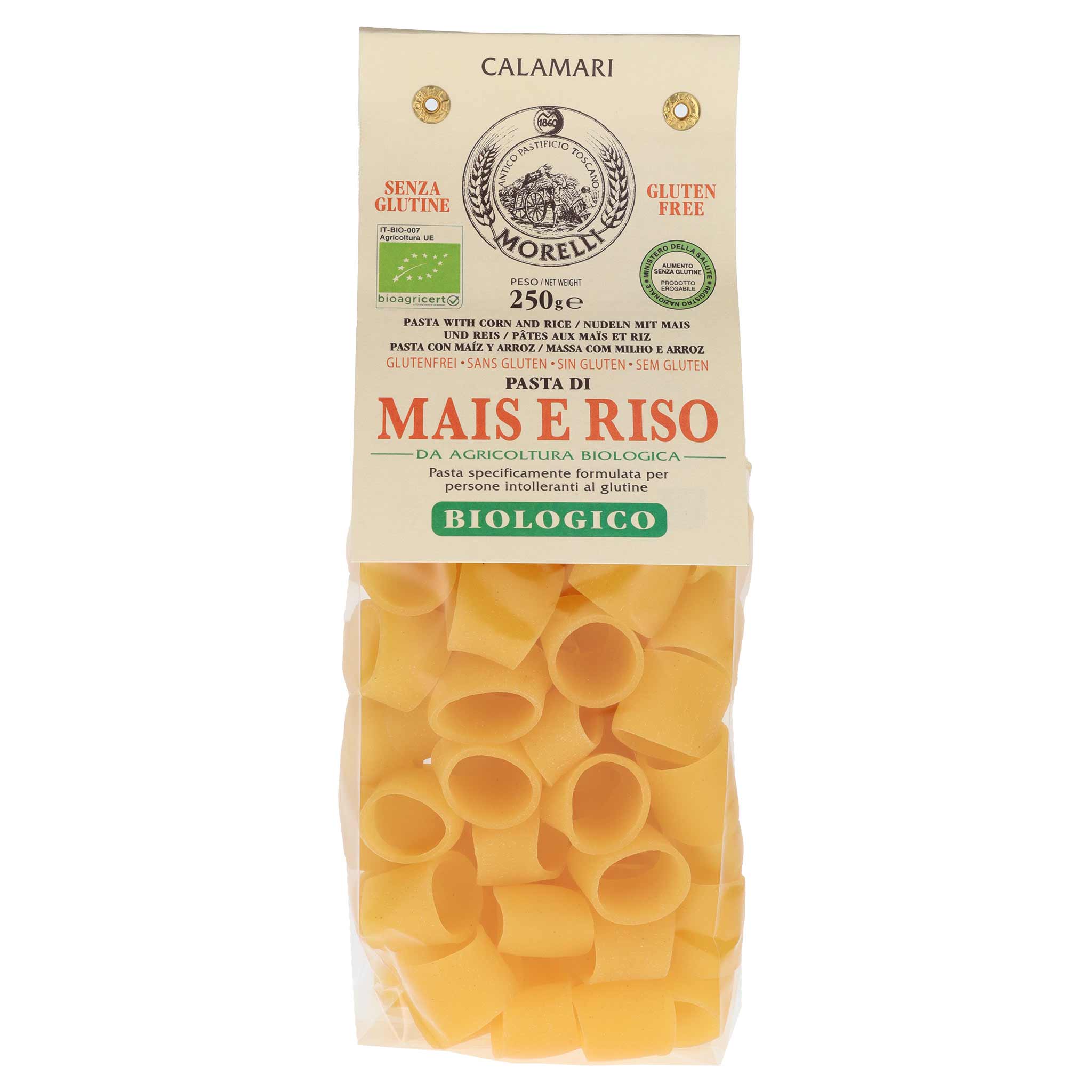 Antico Pastificio Morelli 1860 Calamari al Mais BIO senza Glutine, 250 g Packung aus der Toskana.