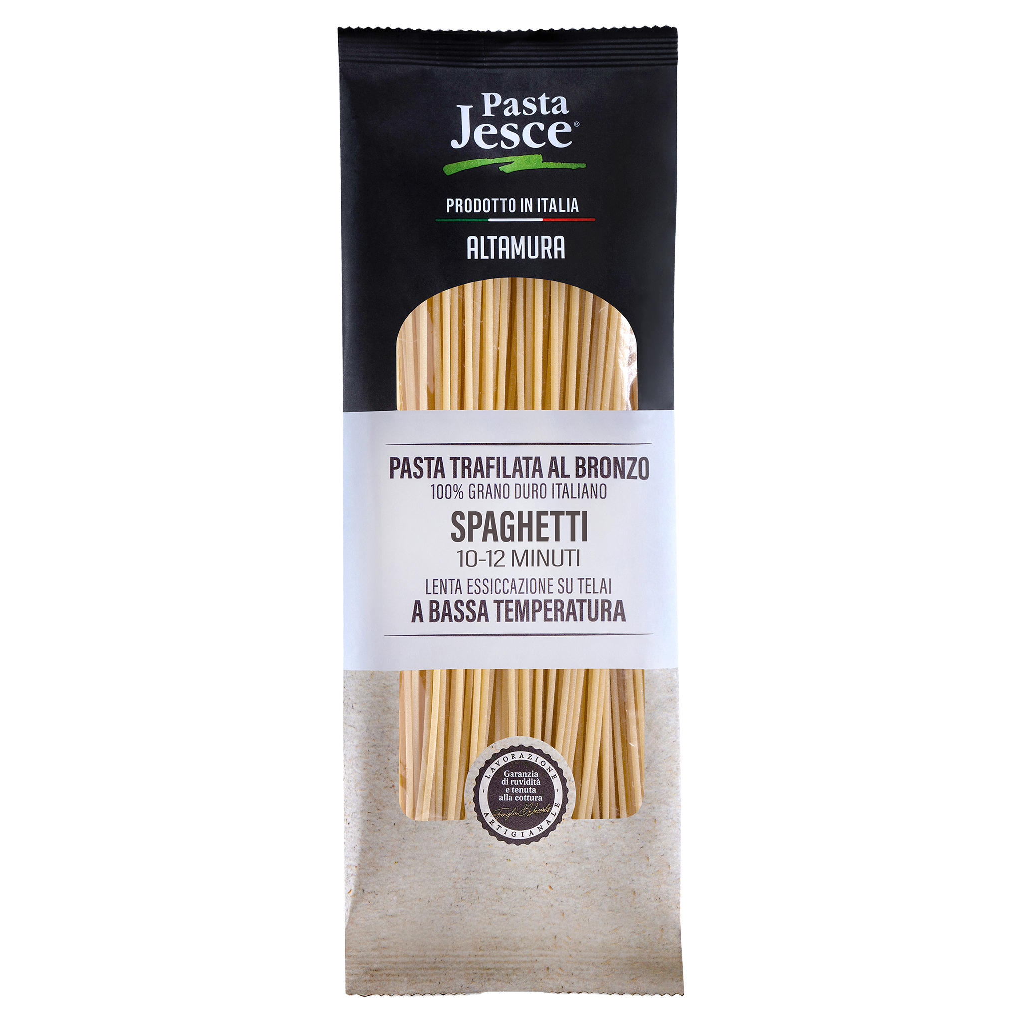 Verpackung Pasta Jesce Spaghetti Altamura, bronzefarben gezogen, aus 100% italienischem Hartweizen