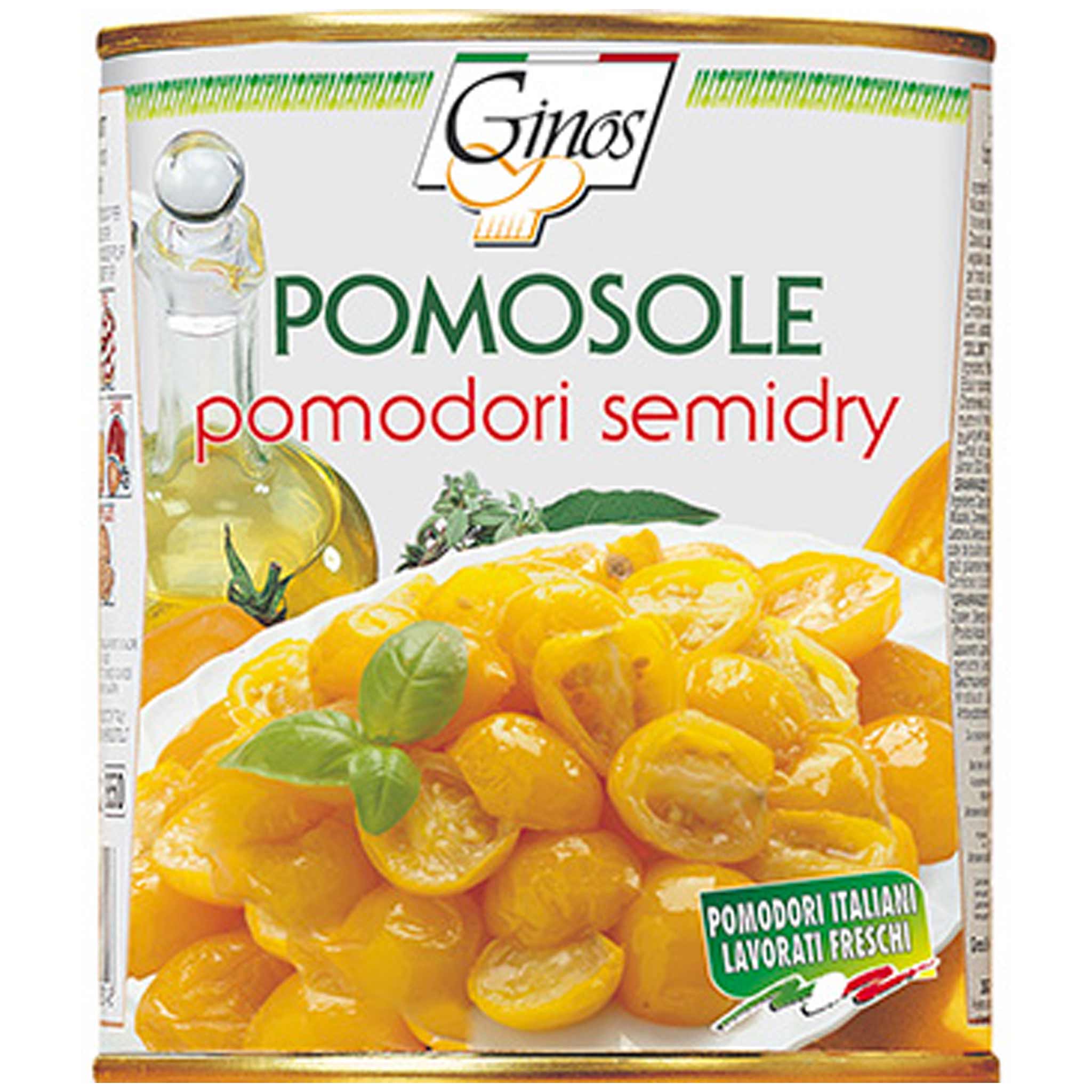 Ginos Pomodorini Ciliegini gialli 'Pomosole' in Sonnenblumenöl, 770g - Italienisches Tomatenprodukt aus Trentino.