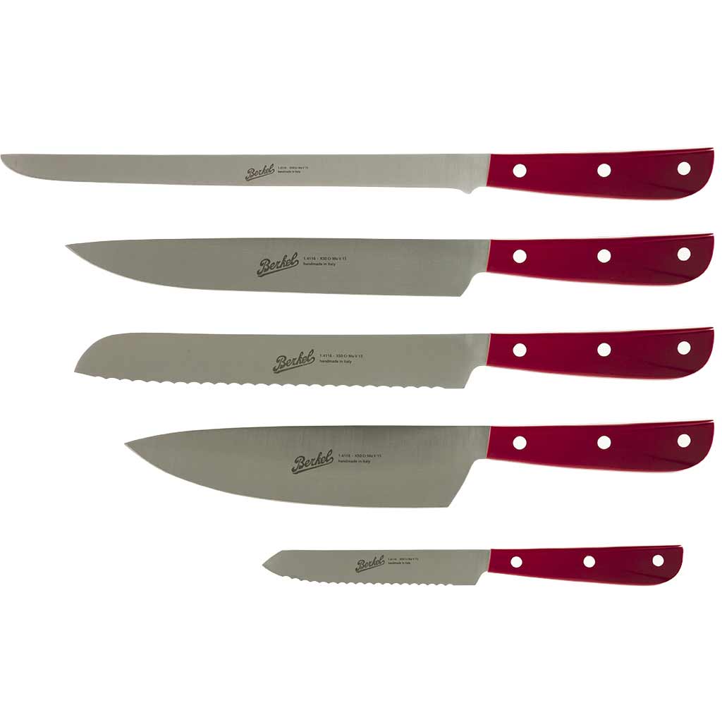Berkel Küchen-Messer Elegance Rot Chef 5er Set aus Italien