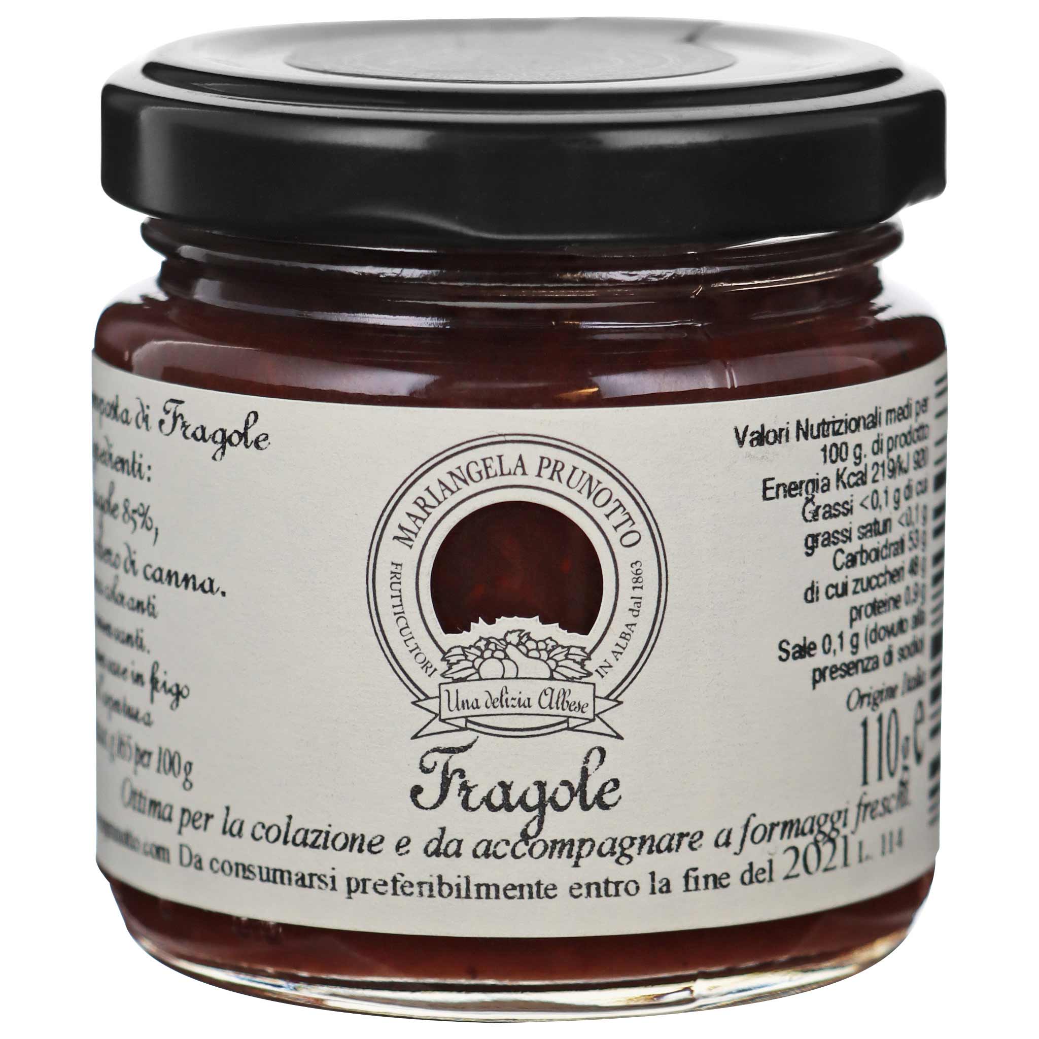 Prunotto Azienda Agricola, Confettura extra di Fragole, 110g Glas aus Italien.