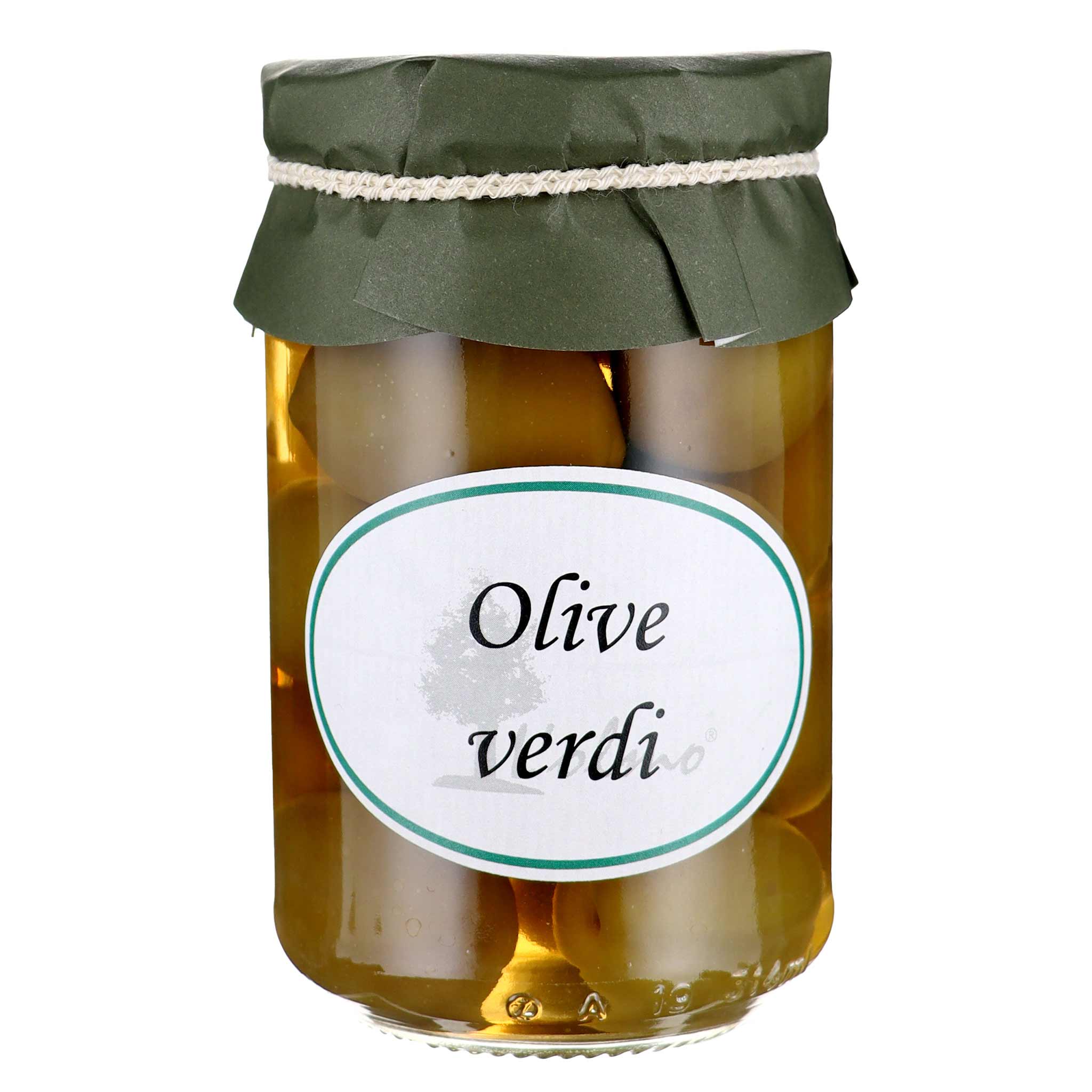 Olmo Olive verdi giganti in Salamoia, 300 g, aus Piemont, Italien.