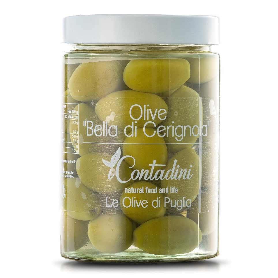 I Contadini Olive Bella di Cerignola, 550 g Glas aus Apulien, Italien