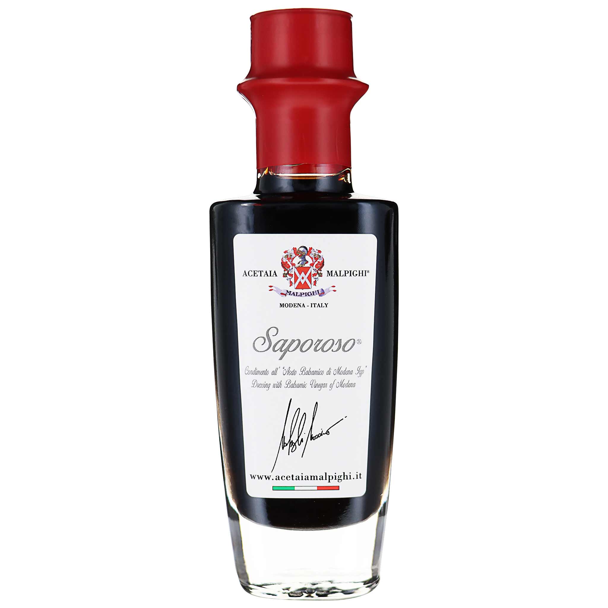 Acetaia Malpighi, Saporoso in Astuccio (7 anni) mit Dosierer - 100 ml Balsamico-Essig aus Italien.