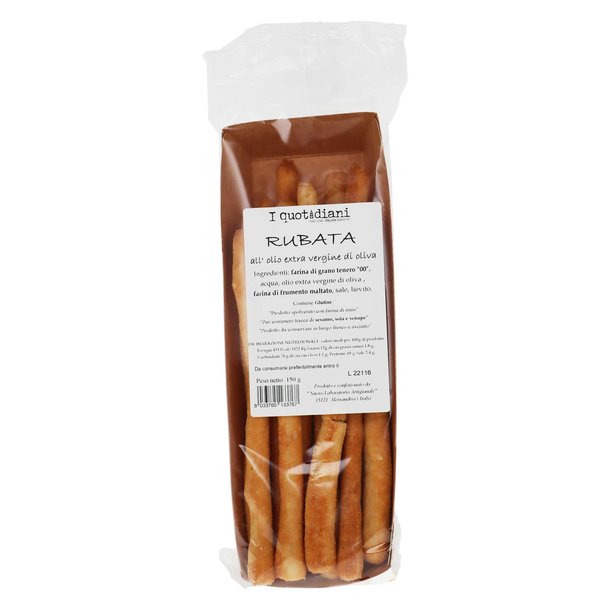 Nuovo Laboratorio Artigianale Grissini Rubata Classici 150g Packung aus Piemont, Italien.