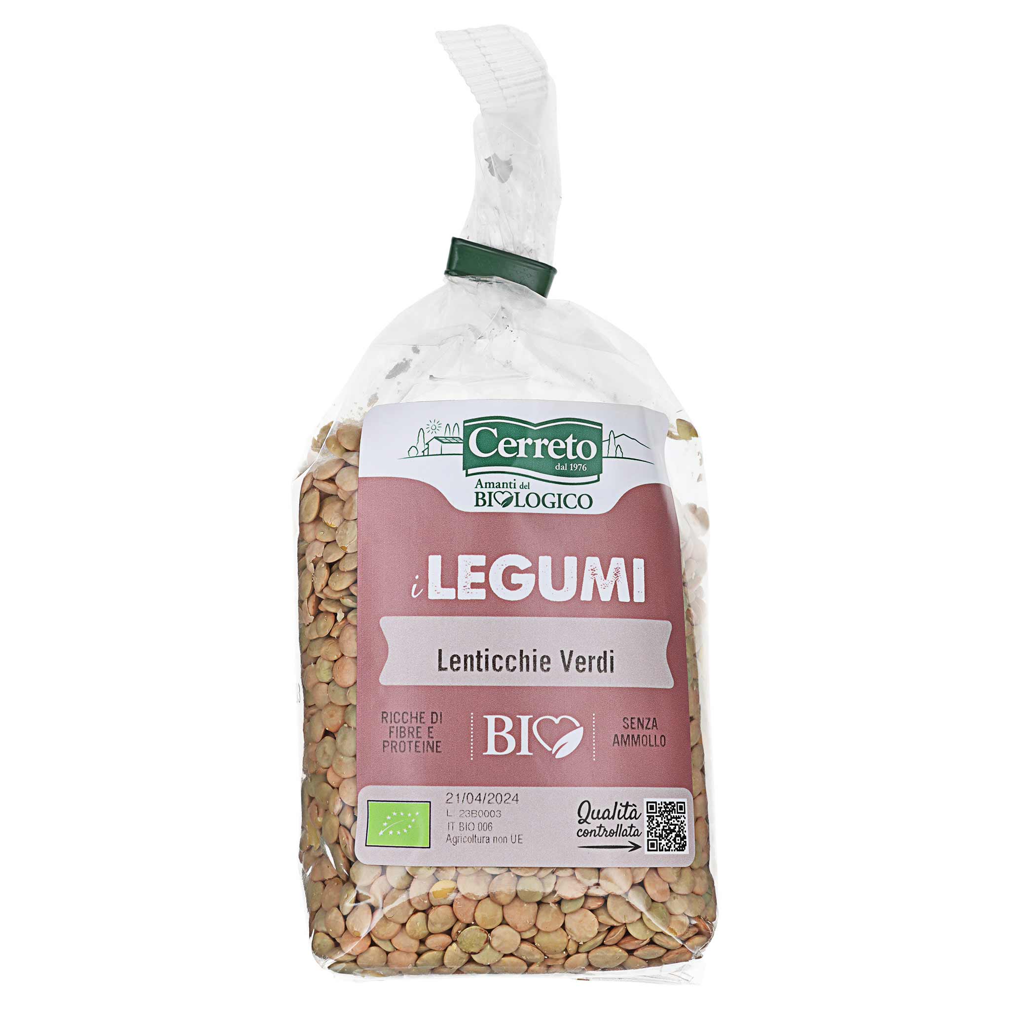 Cerreto Lenticchie Verdi Laird BIO, 350g Packung aus Italien.