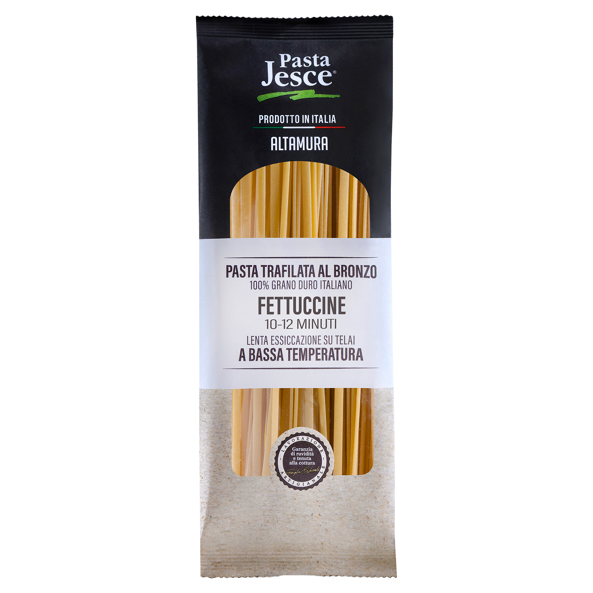 Verpackung Pasta Jesce Fettuccine, bronzegezogen, aus 100% italienischem Hartweizen, Altamura.