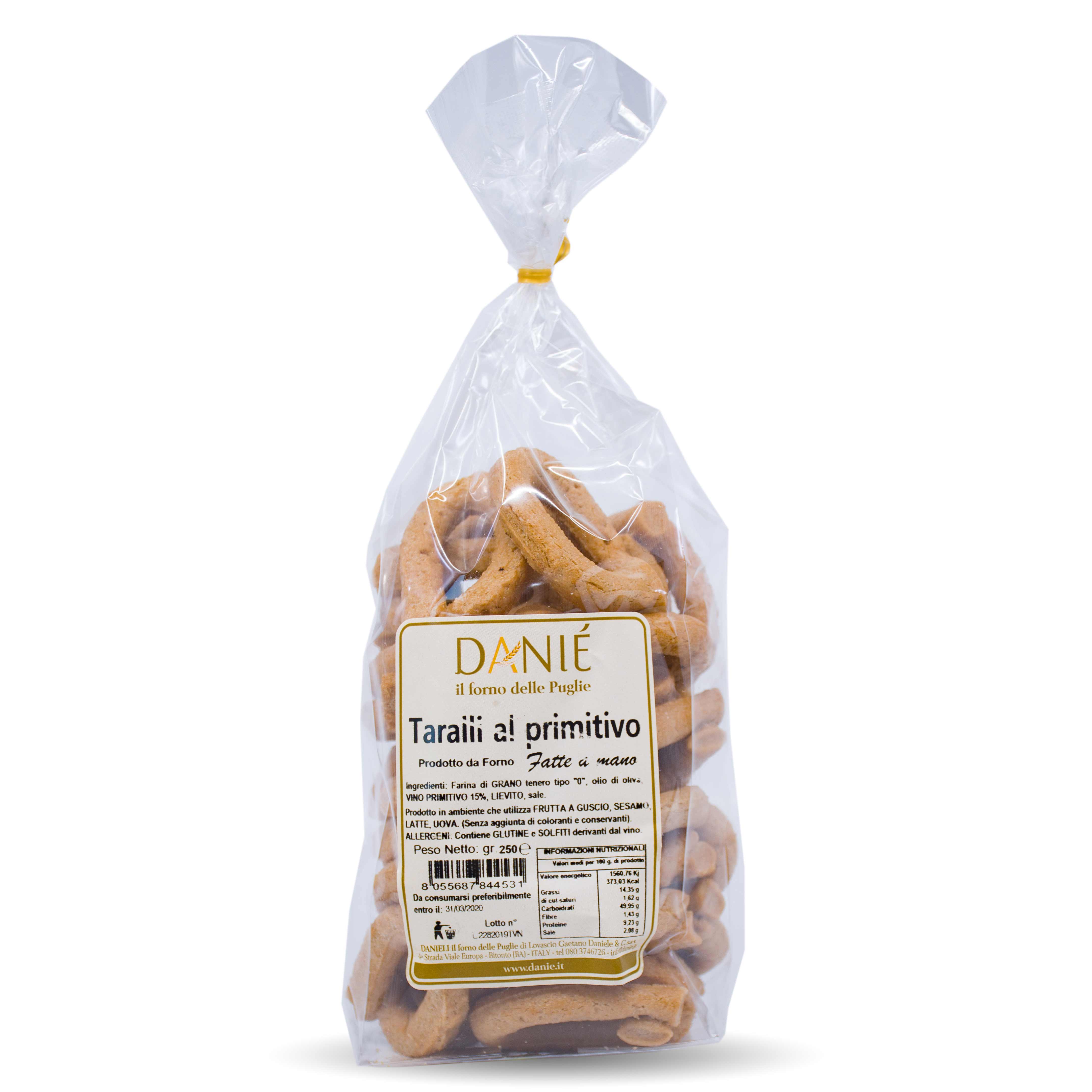 Danieli Taralli al Vino Primitivo 250 g Packung aus Apulien, Italien