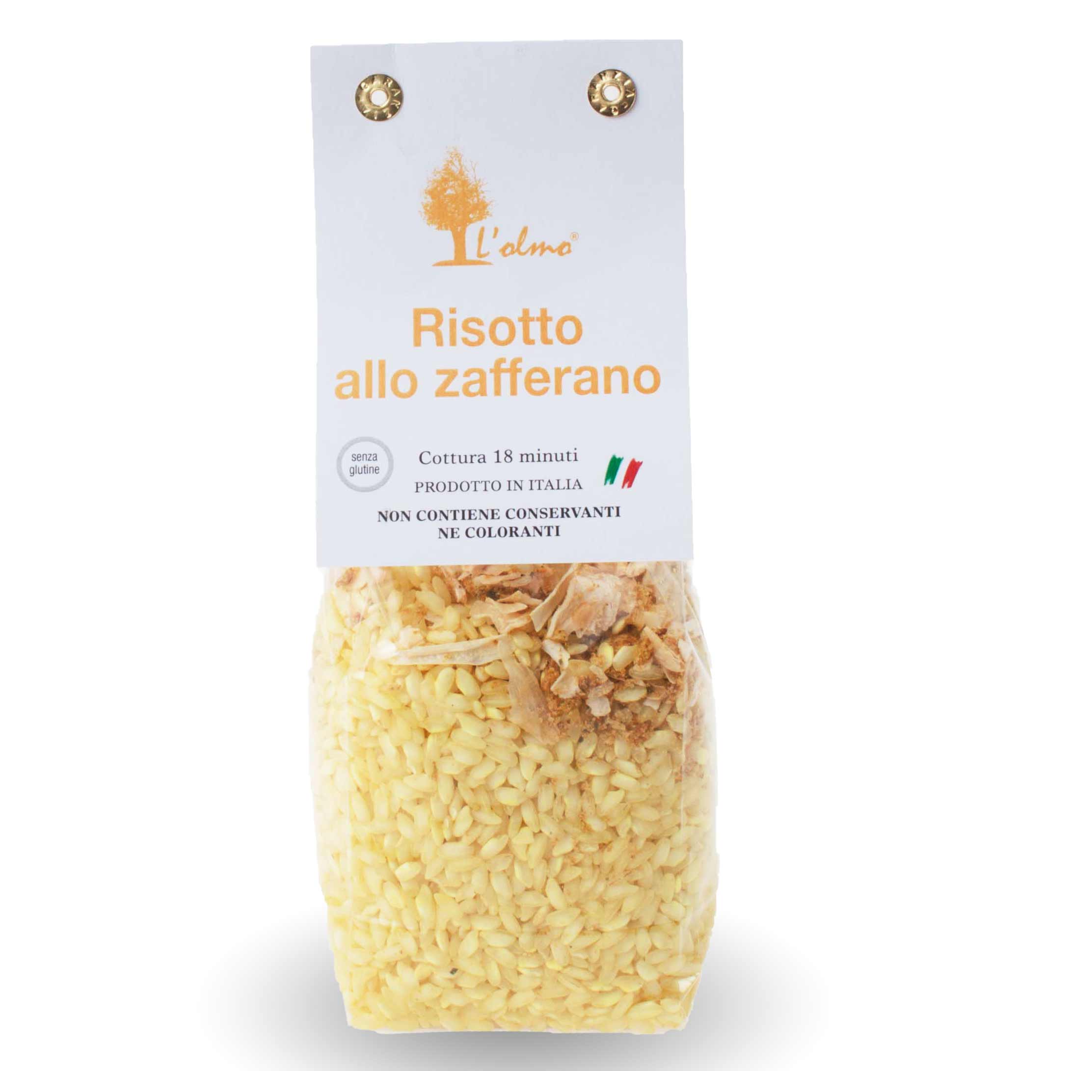 Produktbild von Olmo Risotto allo Zafferano, 300 g Packung aus Piemont, Italien.