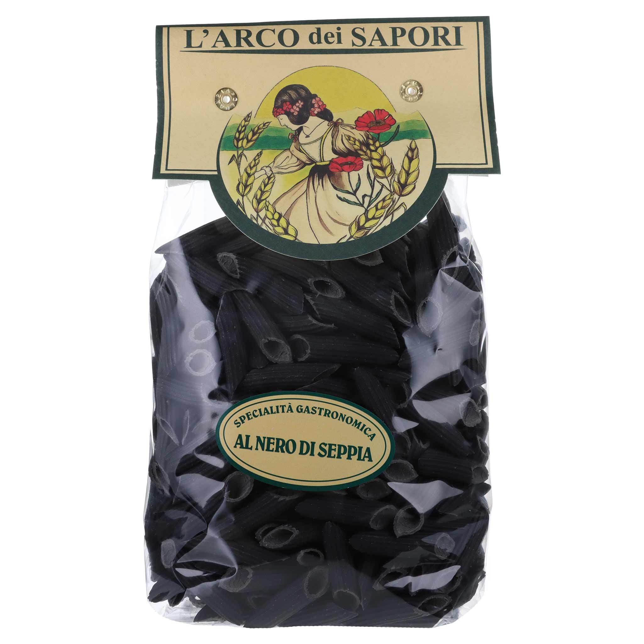 Pastificio Curti, Penne al Nero di Seppia, 500g Packung, italienische Teigwaren aus Piemont mit Tintenfischtinte.
