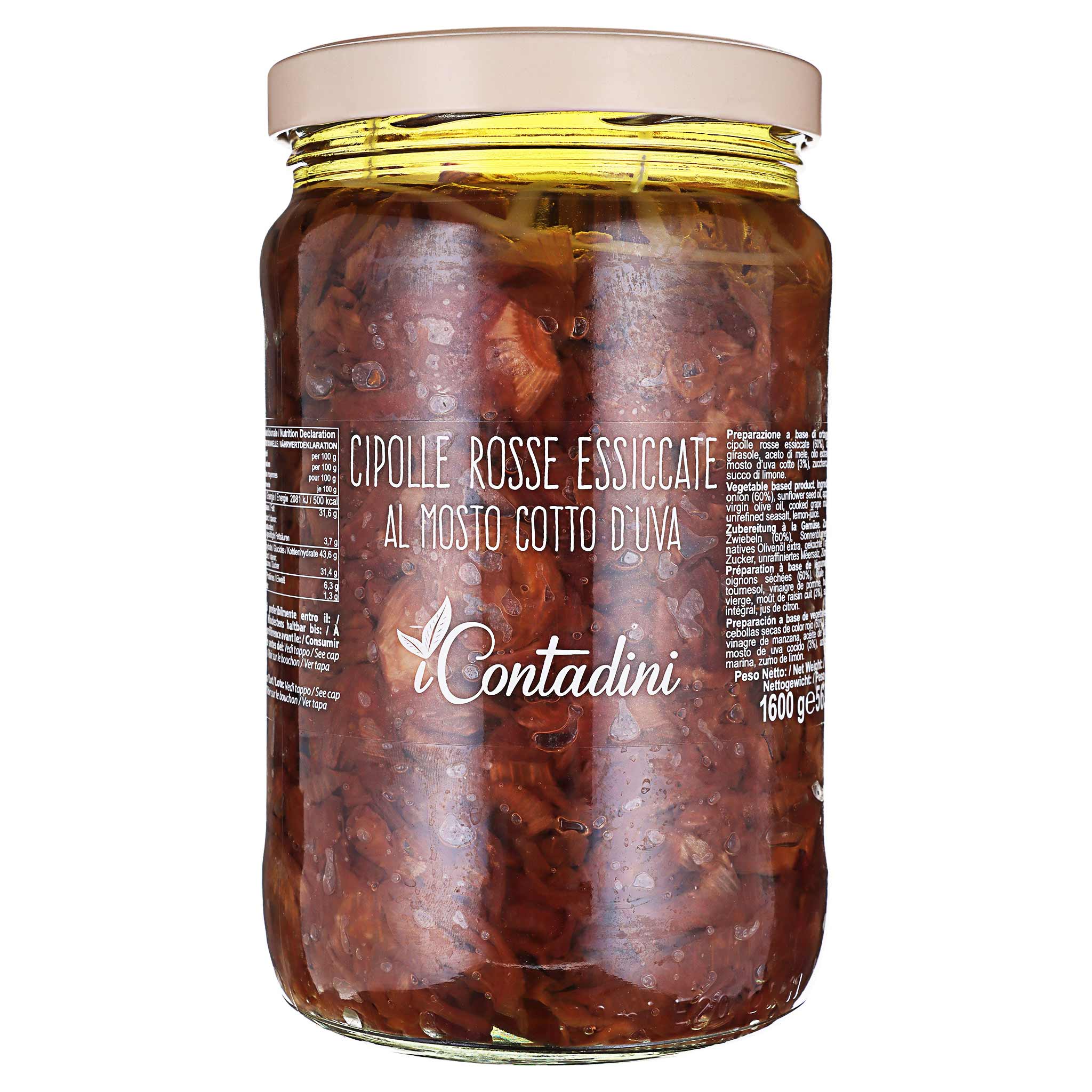 Produktbild von I Contadini, Cipolle rosse essiccate al mosto cotto d'uva, 1600 g aus Apulien, Italien.