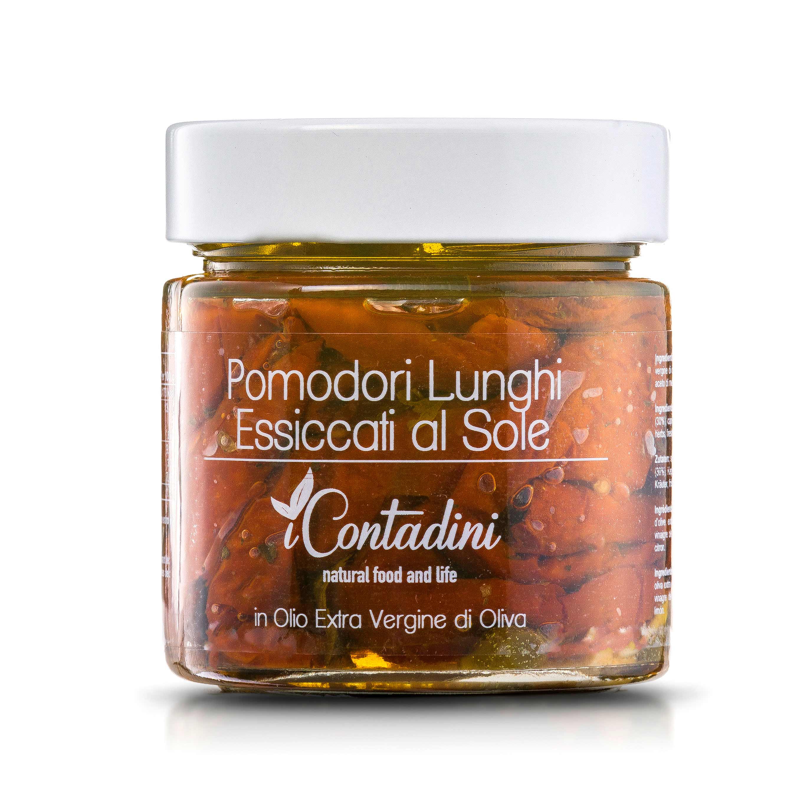 I Contadini Pomodori lunghi essiccati al sole, 230g Glas aus Apulien, Italien