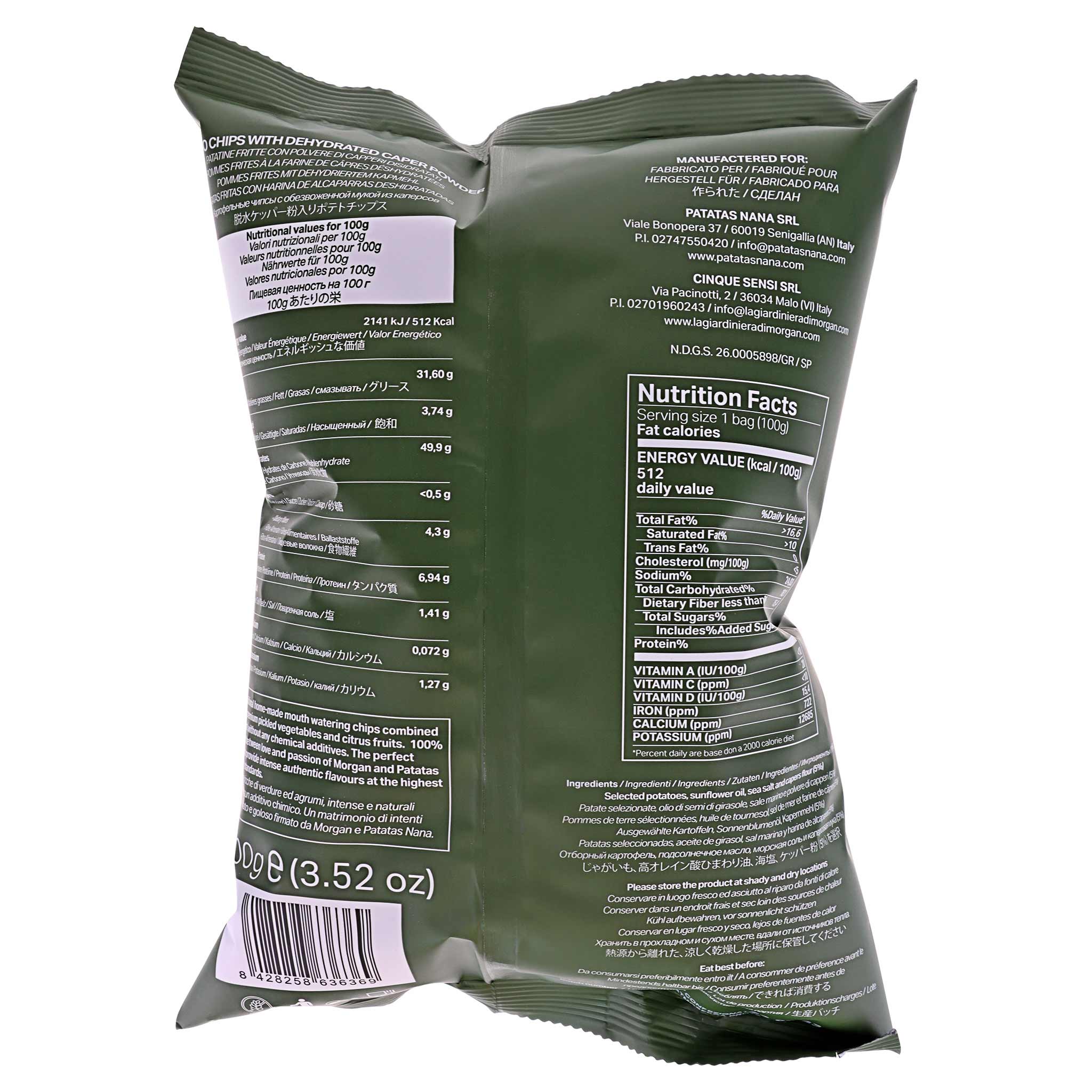 Patatas Nana Morgan Capperi Chips, 100 g Packung aus Italien, Region Marken