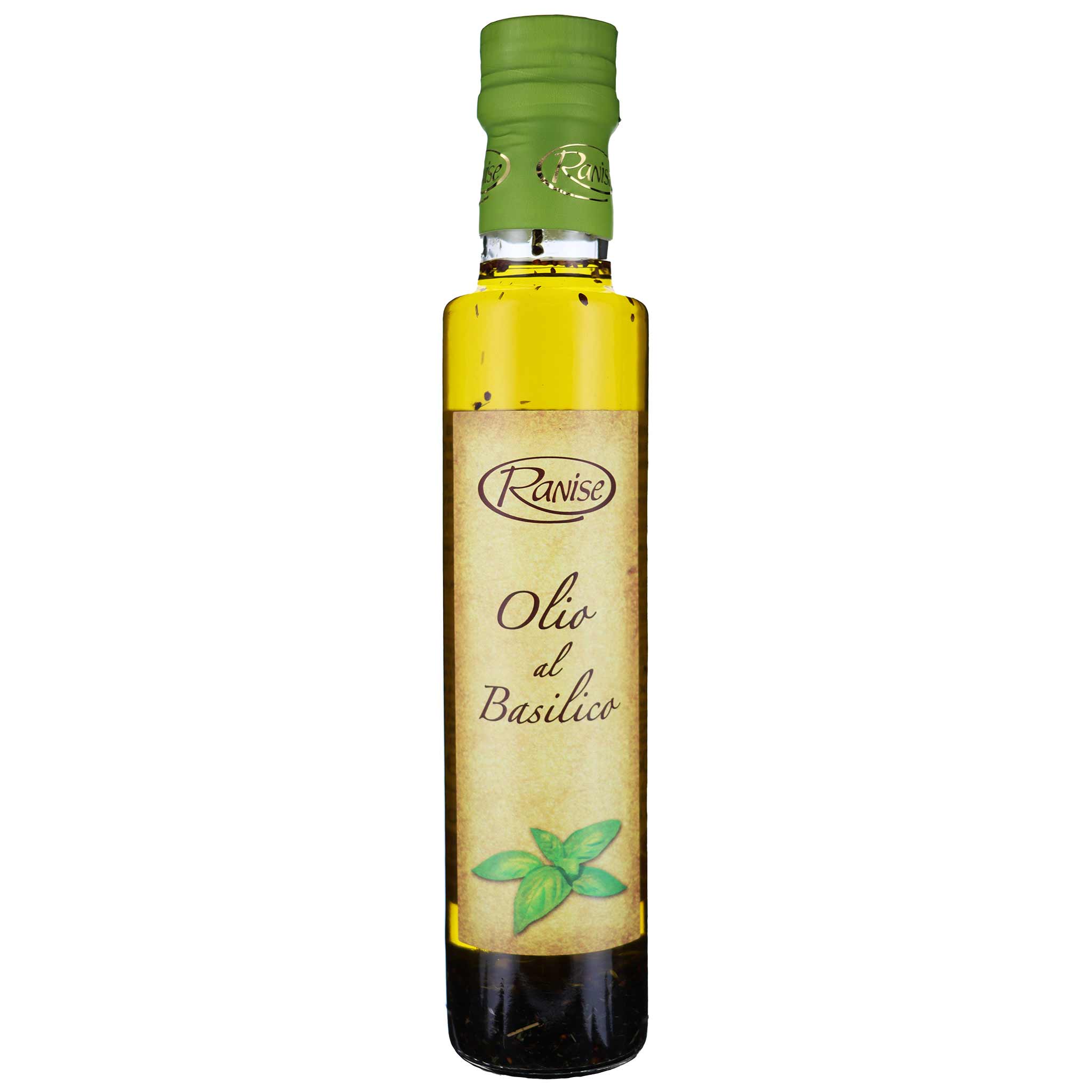 Ranise Condimento all' Olio extra Vergine di Olive al Basilico, 250 ml Flasche aus Ligurien, Italien.