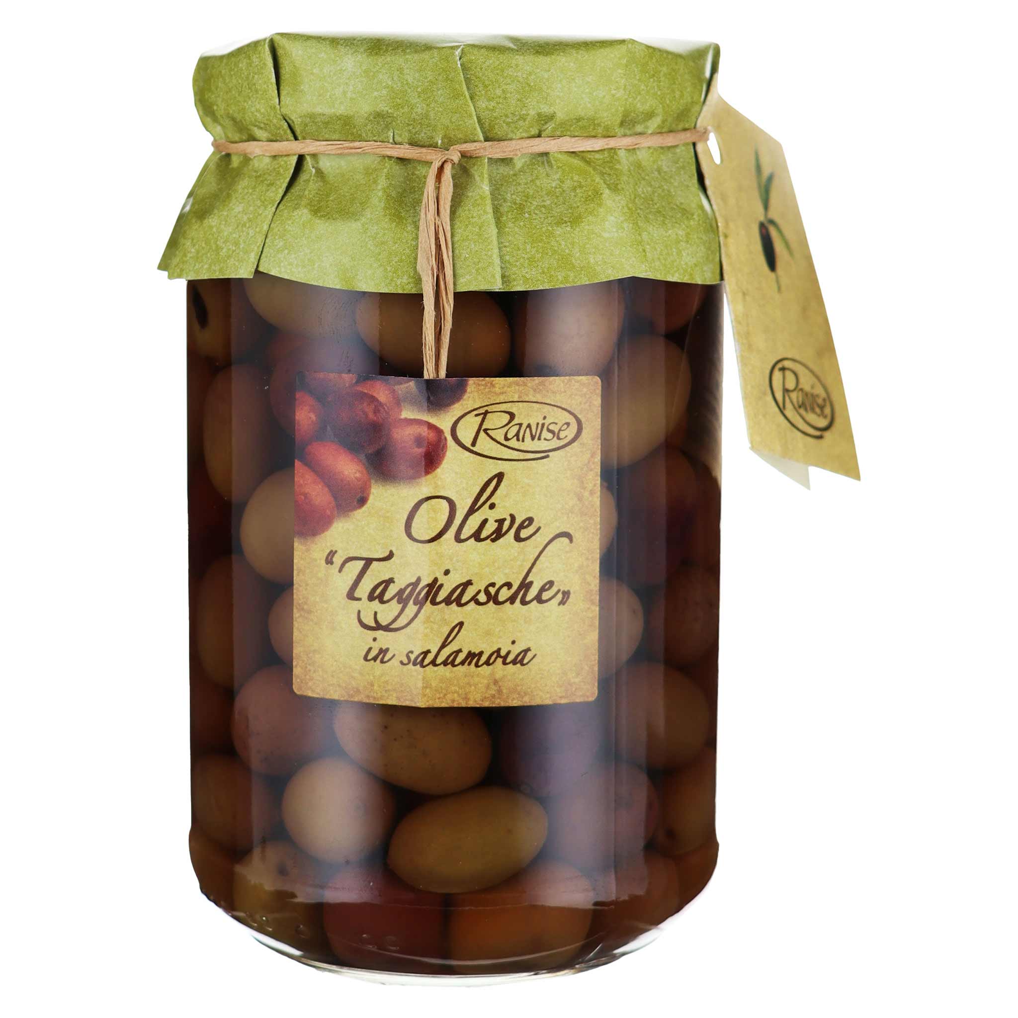 Ranise Olive Taggiasche in Salamoia, 370g Glas aus Ligurien, Italien